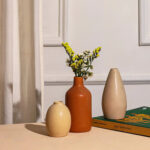 Modern White Ribbed Textured Ceramic Vase | Set of 2| 4 x 8 inches