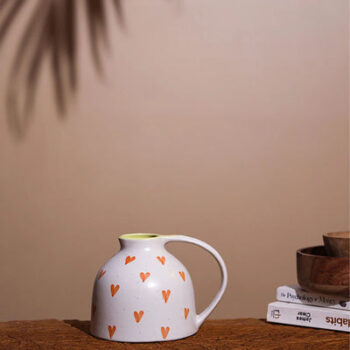 Charming Hand-Painted Heart Print Ceramic Jug Vase | 2 x 7 inches