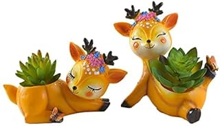 Mandora Creations Combo of Sleeping and Dancing Deer Resin Succulent Planter Pot, Small Air Plants Holders,Table Decor, Gift