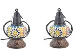 SwuD Wooden & Iron Lamp for Home Decoration, Festival Light Decoration Lamps | Multi Colour Shade Lamp for Gift | Table Decor lamp | Lamp for Festival Item (Set of 2)