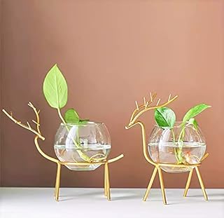 Innovative Handicrafts Next In Crafts Glass Planter Holder Deer | Flower Pot | Round Vase Handmade for House Decoration (Set of 2) (Gold)
