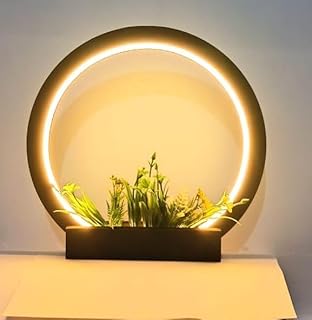 A One Creatives LED Moon Ring Table Lamp with Planter - Modern Decorative Light for Home & Office - Warm Ambient Lighting with Indoor Greenery Display