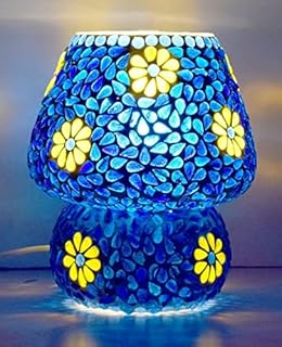 DONERIA Mushroom Shaped Mosaic Glass Lamp for Home/Office/Festival Decoration (Bulb Not Included.) (T - 07, 17 cm)