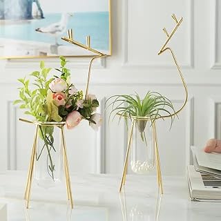 Next in Crafts India Glass Planter Holder Deer | Pot | Flower Round Vase Handmade for Decorate House (Set of 2) (Gold)