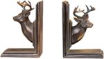 LR Decor E-Shop 2Pcs Deer Head Statues Bookends Animal Sculptures for Living Room Bookshelf Dark Brown