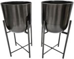 INDIAN DECORMART Metal Planter with Stand (Metallic Dark Grey (Medium, Pack of 2))