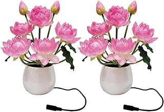 YUNBIAOSEN Lotus Light Led Flower Lights Buddha Lamp Fo lamp Artificial Lily Flower Lamp 7 Heads with Ceramic Vase for Home Living Room Desktop Decor for Home Decor