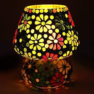 earthenmetal Handcrafted Colourful Flowers Desgin Mosaic Table Glass lamp for Home Bar Restaurant Cafe Decoration Light Indoor Outdoor