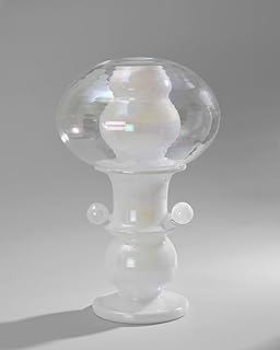 coLLektklove Handblown Theyyam Table Lamp - Luminescent Opaline White with Clear Glass Spherical Shade, Stacked Pots Design, Artistic and Versatile Home Dcor