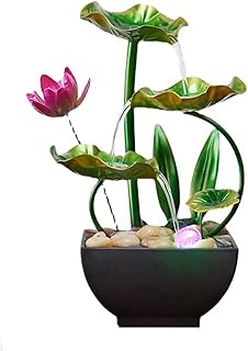 HASTHIP® 3-Tier Lotus Desk Fountain,10.6'' Indoor Water Fountain Relaxation Tabletop Desk Home Decor Including Lots of Rocks and Color Changing Glass Ball (Green)