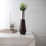 Elegant Leafy Legacy Metal Silver Vase without Flower | 11 x 4 x 10 inches