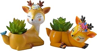 Combo of Bird Deer and Sleeping Deer Resin Succulent Planter Pot, Small Air Plants Holders,Table Decor, Gift