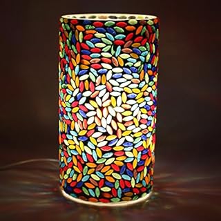 earthenmetal Turkish Multicolored Glass Cylindrical Table Lamp - 8 Inches | Home Decor | Bulb Not Included