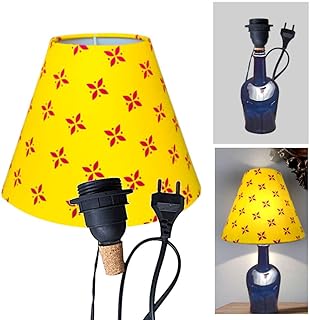 Woodooz Home Decor ® bottle lamp shade with lamp kit to upcycle old wine bottles to table lamp | Plug and play cork stopper lamp kit with lamp shade (Red Motif, 8 in dia lampshade)