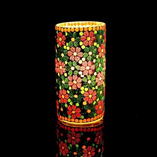 earthenmetal Handcrafted Multicoloured Glass Beads Decoared Cylendrical Shape Mosaic Glass Table Lamp