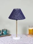 AMDHOME Conical Blue Jute Shade Lamp with Gold & White Wood Base for Decoration/Office/Home/Gifting/Study -(10x10x16.5) Inches