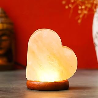 eCraftIndia Heart Shaped Decorative Himalayan Salt Lamp with Wooden Base- Table Lamp for Positive Energy, Healing, Vastu & Home Decoration - Gift for Diwali Christmas Birthday Valentine's Day New Year