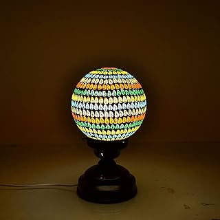 DECENT GLASS Traditional Mosaic Globe Table Lamp Aluminum Base Turkish Glass Globe Shade Lamps Colorful Light for Home Decoration (26cm Multicolor) (Style 2)