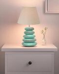 Homesake Wood Table Incandescent Lamp French Country Rustic Bedside Desk Nightstand Incandescent Lamp For Bedroom Living Room Office (Algae Multi-Pebble, White Jute)