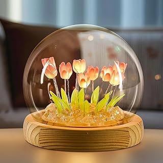 Simxen Tulip lamp,Circular Glass Tulip Lantern Night Light,Birthday Gifts for Women Bedroom and Living Room Atmosphere Decoration Tulip Flower Lights,Children's ，Friends and Couples Gifts