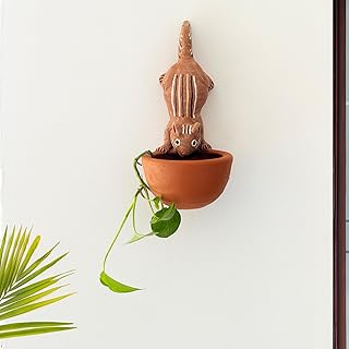 ExclusiveLane 'Squeaking Squirrel' Terracotta Wall Planters for Living Room | Handpainted Wall Planter for Balcony Wall Decoration Items for Living Room Wall Hanging Planter (7.2 Inch, Mud Brown)
