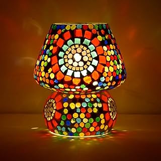 Mahganya Mosaic Style Dome Shaped Glass Table Lamp Multicolour for Living Room,Bed Room,Desk, Pack of 1 (Design1)