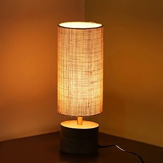 ExclusiveLane 'Volta' Mango Wooden LED Table Lamp for Bedroom & Living Room(14 Inch,Linen & Wood,Without Bulb,Pack of 1)|Bedside Table Lamp Side Table Lamps for Home Decoration Office Study Side Lamp