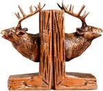 LR Decor E-Shop 2Pcs Deer Head Statues Bookends Animal Sculptures for Living Room Bookshelf Light Brown