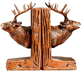 LR Decor E-Shop 2Pcs Deer Head Statues Bookends Animal Sculptures for Living Room Bookshelf Light Brown