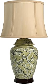 Oriental Furniture 25" Jade Green Birds and Flowers Lamp