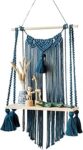 Kaahira Boho Decor Macrame Wall Hanging Shelf Home Decors Storage Floating Shelves for Books and Planters Livingroom, Bedroom - Blue Color - 12x5x18 inches