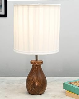 Homesake Dovel Pot, Modern Table Incandescent Lamp With Shade, Wooden Base Modern Fabric Incandescent Lampshade For Home Office Cafe Restaurant, (White)