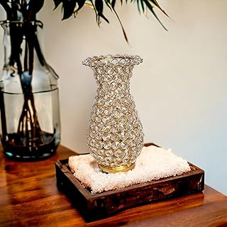 blissful decor Presents Metal Flower Vase with Crystal Studded, Decorative Golden Metal Flower Vase led lamp for Home Office Gift, (9 Inch Height) with Led Light