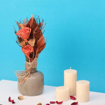 Lea Dried Ocean Blue Vase With Flower Bunch | 3 x 16 inches