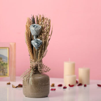 Yellow Delight Vase With Dry Flower Bunch | 4 x 12 inches