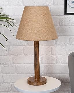 Homesake® Table Lamps for Home Decoration Items, Side Table Lamp for Bedroom Decoration Items, Night Lamp for Bedroom Table, Balcony/Room Decoration Items for Home Decor, Nordic - (Wooden Base, Jute)