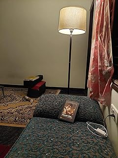 LightCrafts Floor Lamp Standing Modern Black 5ft Height Off White Lamp Shade (Yellow)