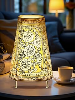 SHILP KATHA Handicraft Leather Lamps for Home Decoration — Handmade Decorative Side Table Desk Lamp for Bedroom | Designer Lamp Shade for Living Room Home Decor | Decorative Flowers - (9 inch)