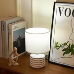 HOME ELEMENTS Modern Ceramic Table Lamp with White Fabric Shade, Decorative Night Light for Bedroom Living Room, Home Decor Items, Study Lamp, Reading Desk lamp, Nightstand Lamp 15x23cm (White)