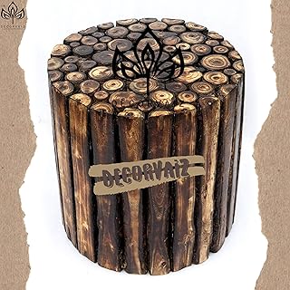 DECORVAIZ Round Wooden Stool Natural Wood Logs Best Used as Bedside Tea Coffee Plants Table for Bedroom Living Room Outdoor Garden Furniture Pre-Assembled - 16 inch