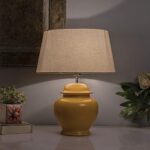 Homesake® Ceramic Gurad Pot Shaped Base Yellow, Table Lamp with Shade, Set of 2, (Beige)