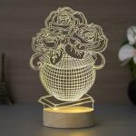 eCraftIndia Acrylic Wooden Base Rose Flower Pot Design Decorated Night Table Lamp For Living Room Bedroom|Desk Lamp|Bedside Lamp Gift for Diwali Housewarming Birthday Valentine Day Wedding Anniversary