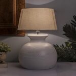 Homesake Table Lamp with Shade, Hammered Ceramic Pot Antique | Night Side Lamps for Living Room and Bedroom | Home Decor Items - Beige