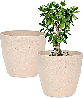 Eha Set of 2 Earth-Friendly Deco 12" Self-Watering pots and Planters | Bamboo Based | UV Protected | for Indoor, Home Decor, Outdoor, Balcony & Garden | Sand Castle