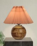 Homesake®Rustic Wooden Cute Table Lamp with Small Round Base Design Fabric Shade Stylish Bedside | Desk & Nightstand Warm Lighting, Bedroom | Living Room & Office Warm Light | Home Décor, Pleated Jute