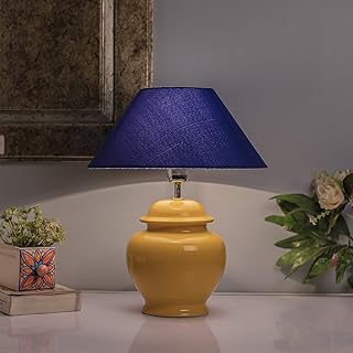 Homesake Ceramic Gurad Pot Shaped Base Yellow LED Table Lamp With Shade, Set Of 2, (Blue)