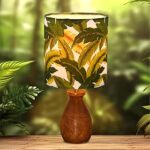 Homesake Dovel Pot Modern CFL Table Lamp, Wooden Base Modern Fabric Lampshade for Home Office Cafe Restaurant, Dovel Pot, Leafy Affair (Leafy)