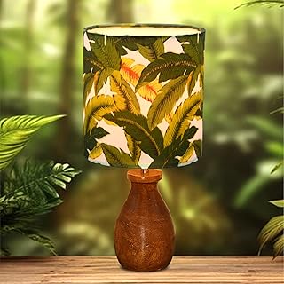 Homesake Dovel Pot Modern CFL Table Lamp, Wooden Base Modern Fabric Lampshade for Home Office Cafe Restaurant, Dovel Pot, Leafy Affair (Leafy)