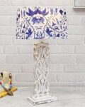 Homesake® Sculptural Hand Carved Wood Table Lamp with Square Shade (Whitewash, Blue Bird)