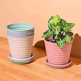 Eha Set of 4 Earth-Friendly Linea 5.5" Pots for Plants | Bamboo Based Plant Pots | UV Protected | Flower Pot for Indoor, Home Decor, Outdoor, Balcony & Garden | Multi-Light